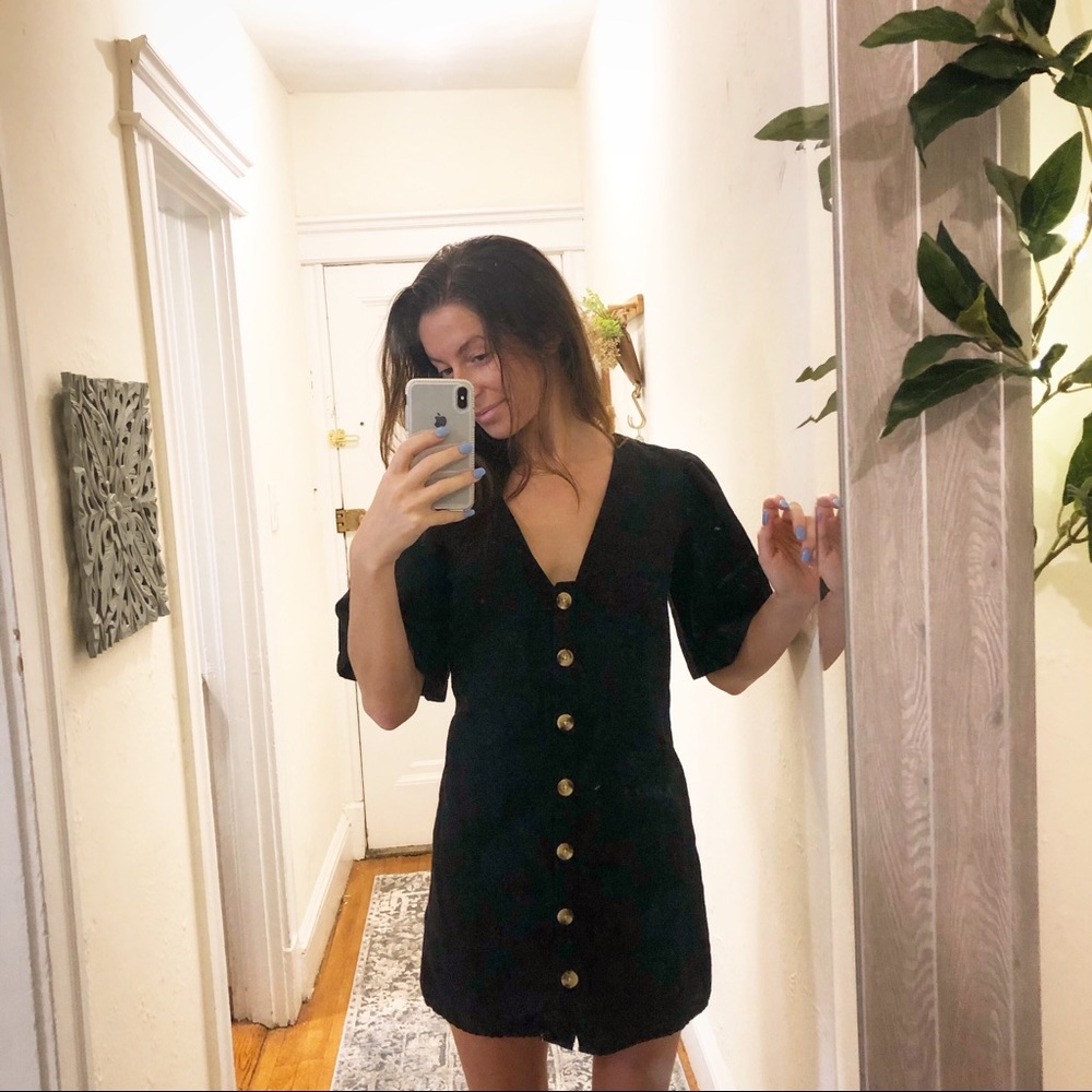 TopShop black linen button down dress
